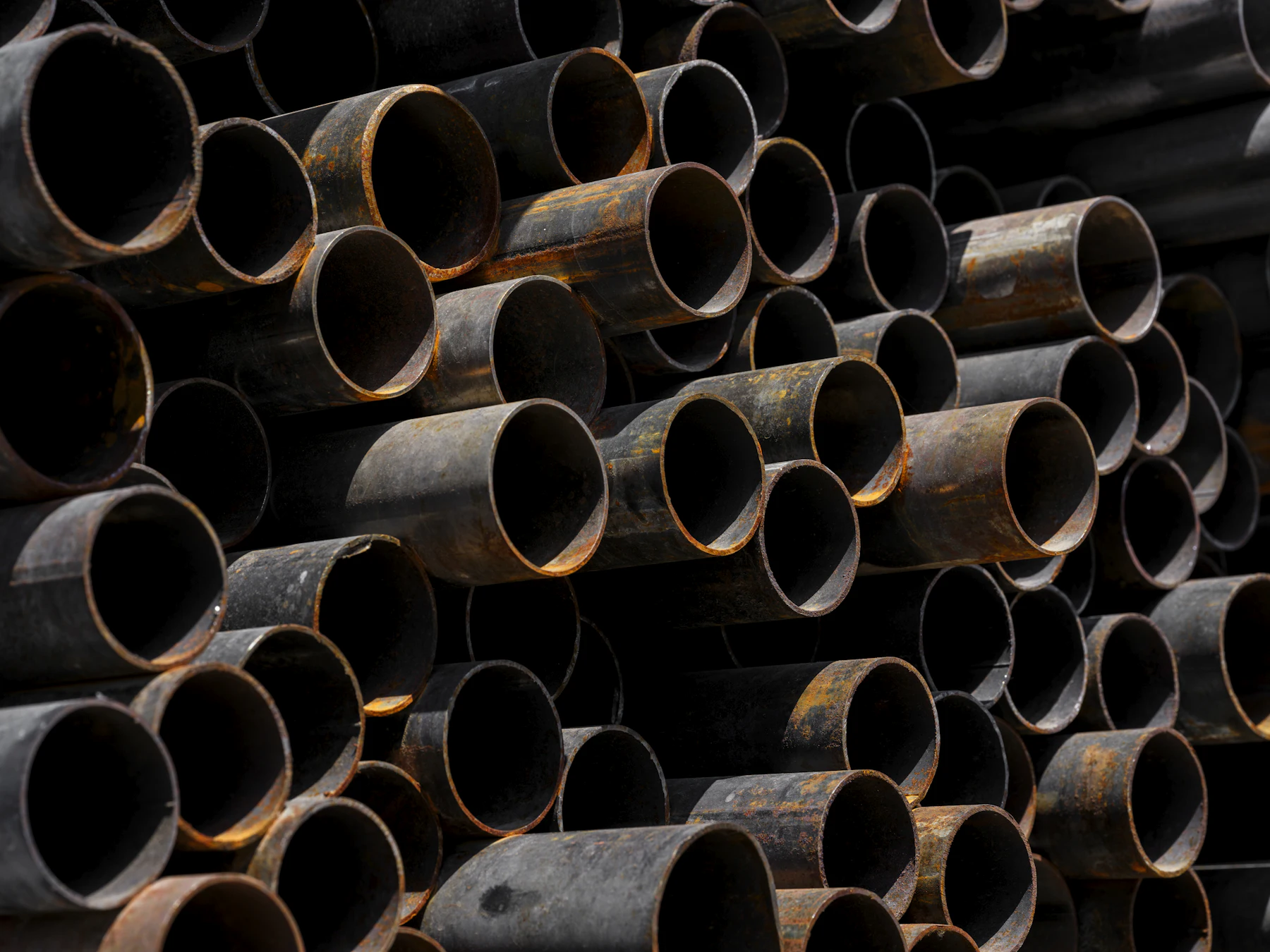 Steel pipe stacked for installation